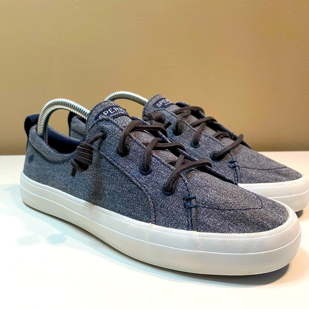 🔥 SPERRY WOMENS TOPSIDER CEST VIBE GREY NAVY BLUE SIZE 10 LOW TOP SNEAKERS